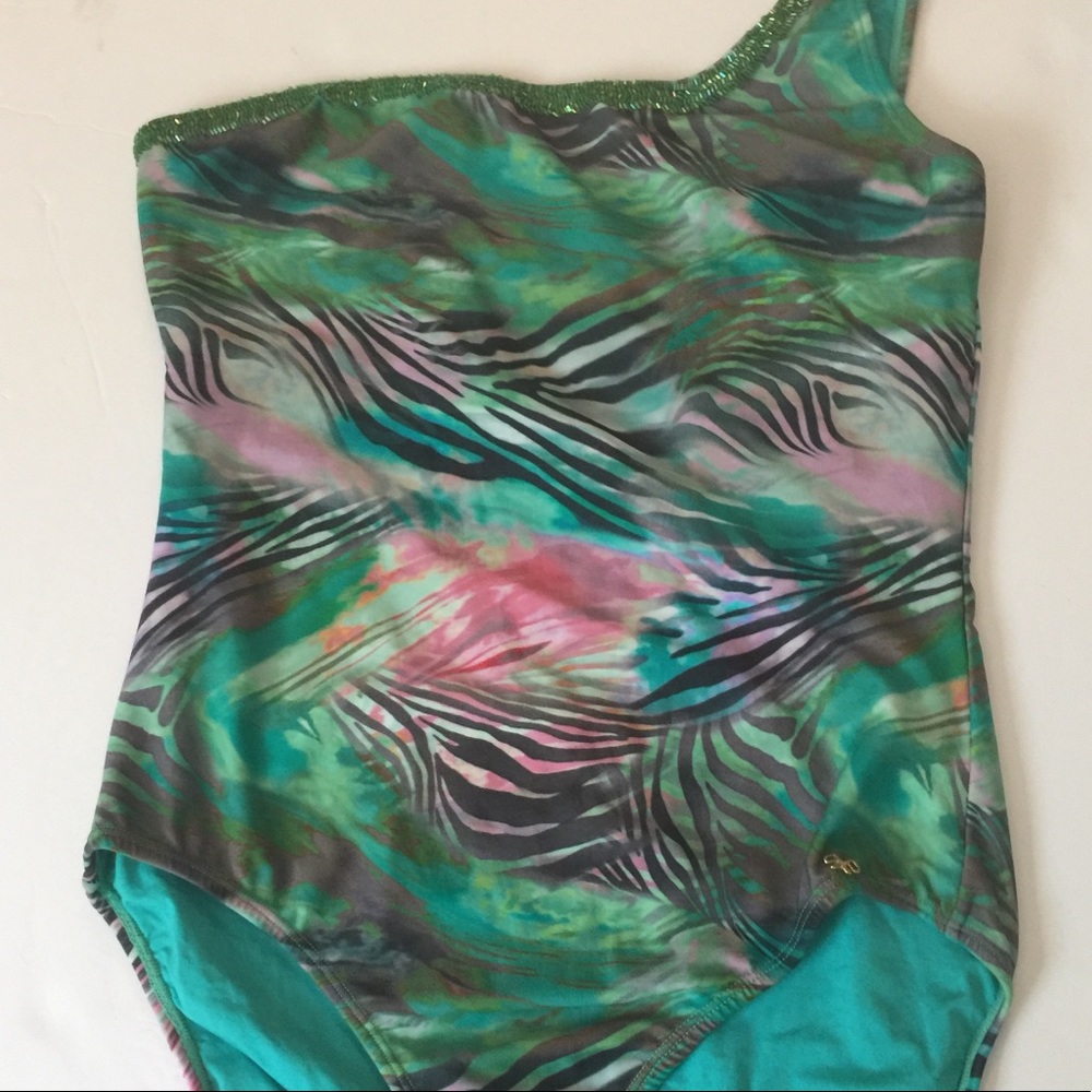 Pilyq one piece Beaded swimsuit size 10 one strap